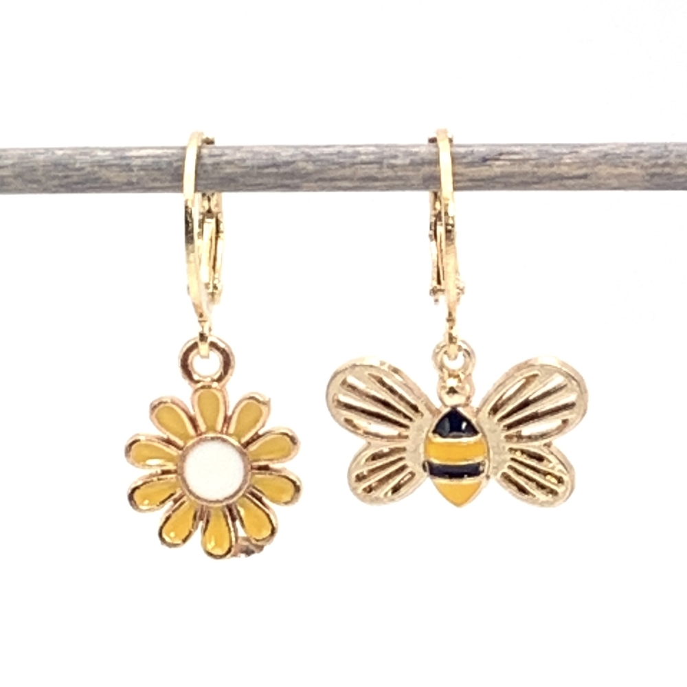 Mismatched Bumble Bee and Flower Earrings